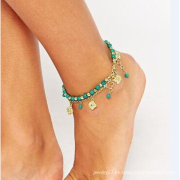 Venta al por mayor barato oro cadenas precios tobillo turquesa descalzo sandalias pie joyas